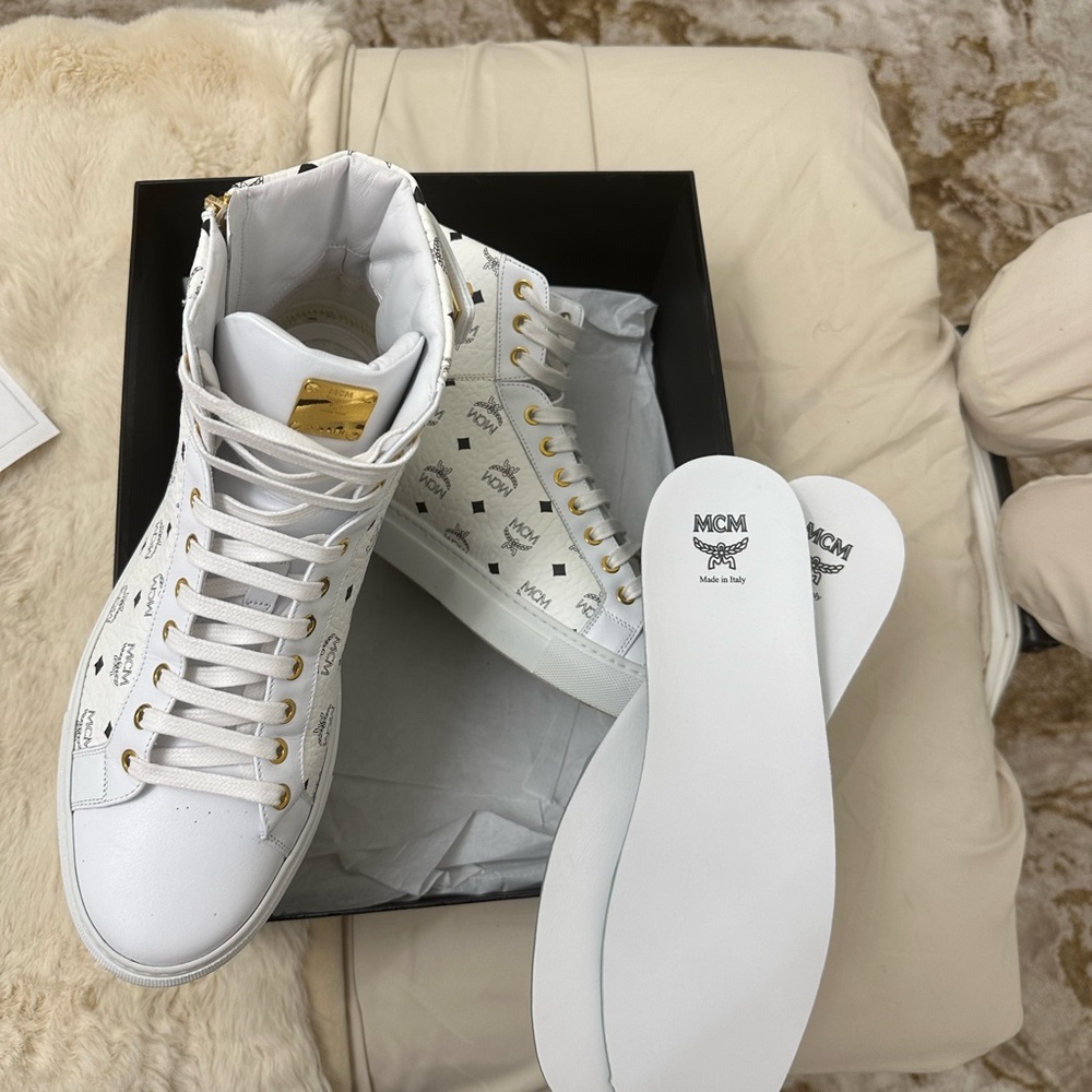 MCM White and Black Logo High-Tops - Picture 3 of 6